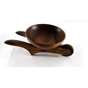 Vintage Wood Bowl Wheelbarrow Nuts Centerpiece Folk Art Farmhouse Country
